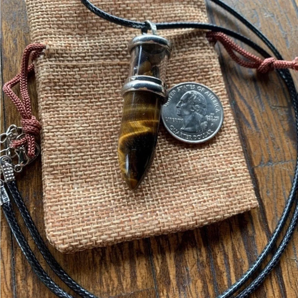 Crystal Bullet Pendant Mens Crystal Necklace Tigers Eye Necklace Boyfriend Gift